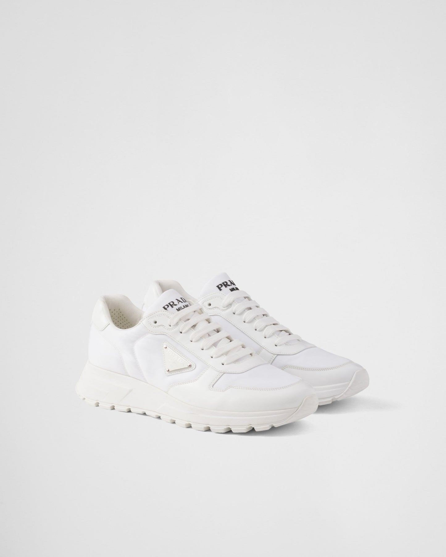 Prada White Brushed Leather Sneakers
