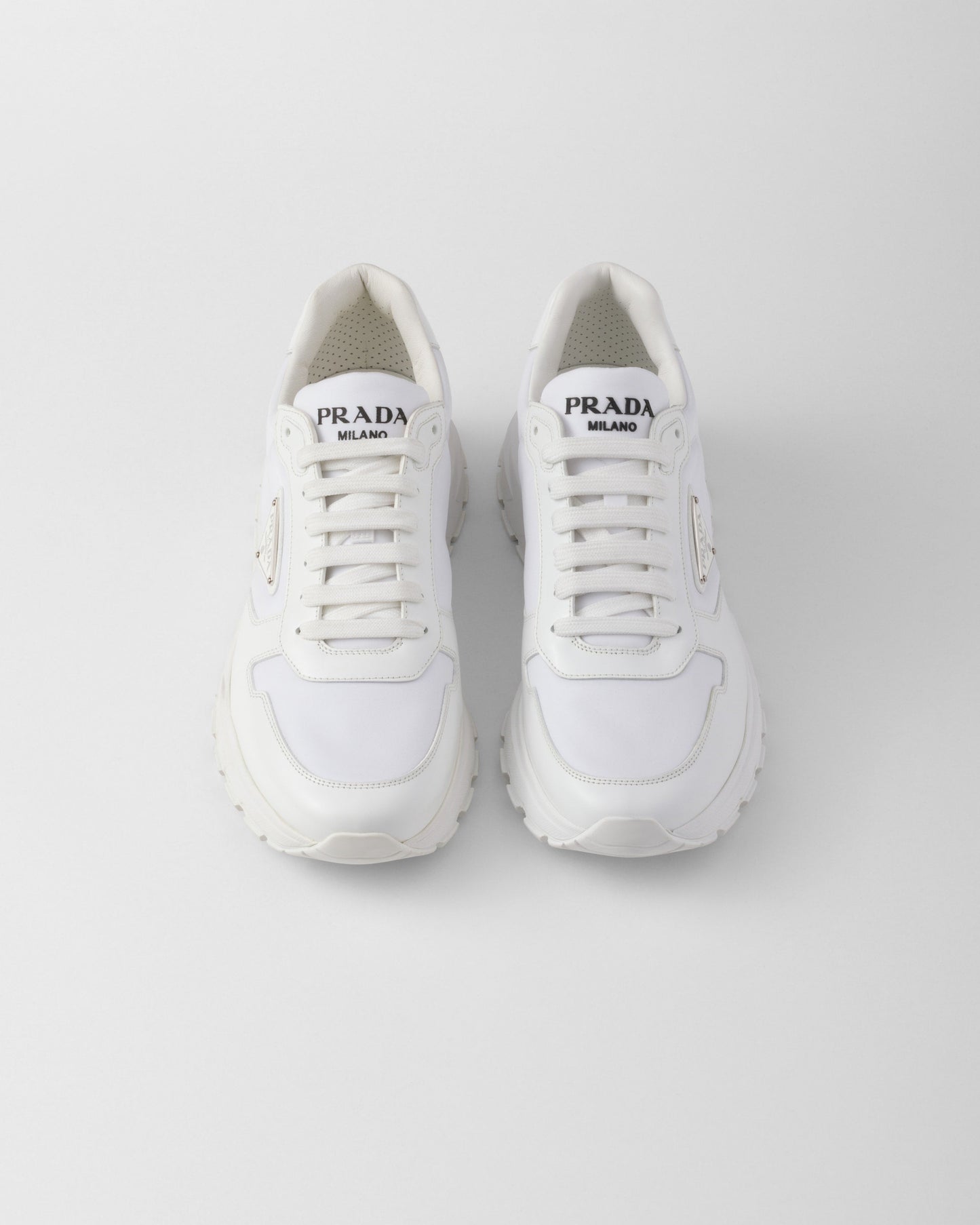 Prada White Brushed Leather Sneakers