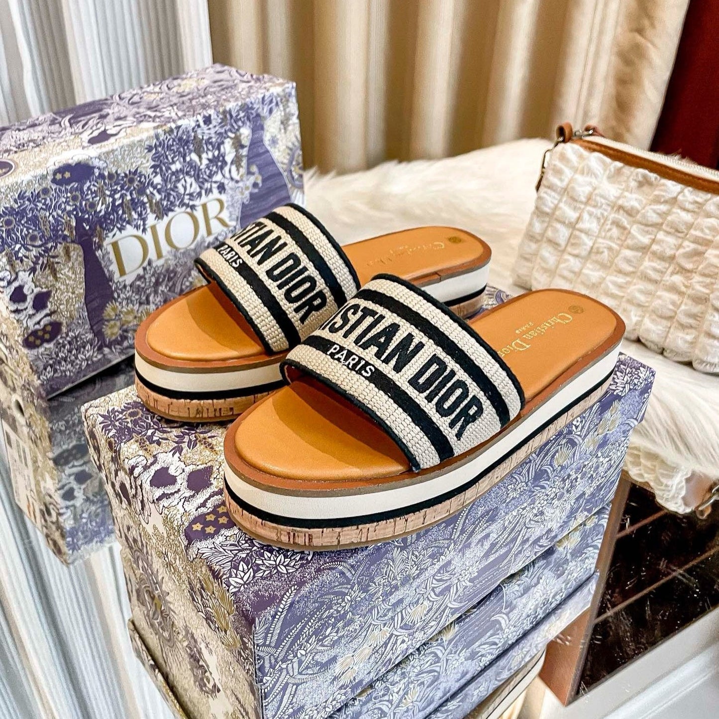 Dior - Dway Platform Slide Natural Noir