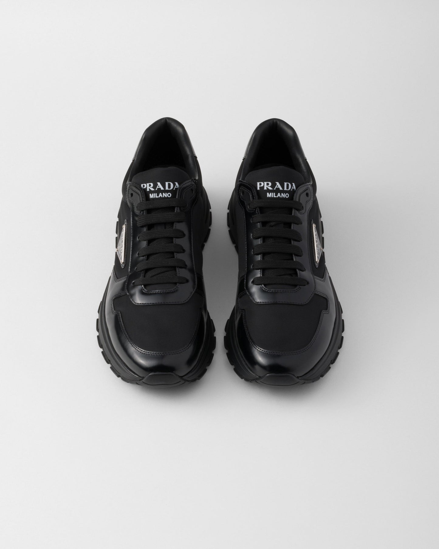 Prada Black Brushed Leather Sneakers