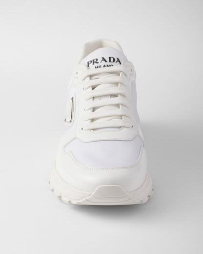 Prada White Brushed Leather Sneakers 