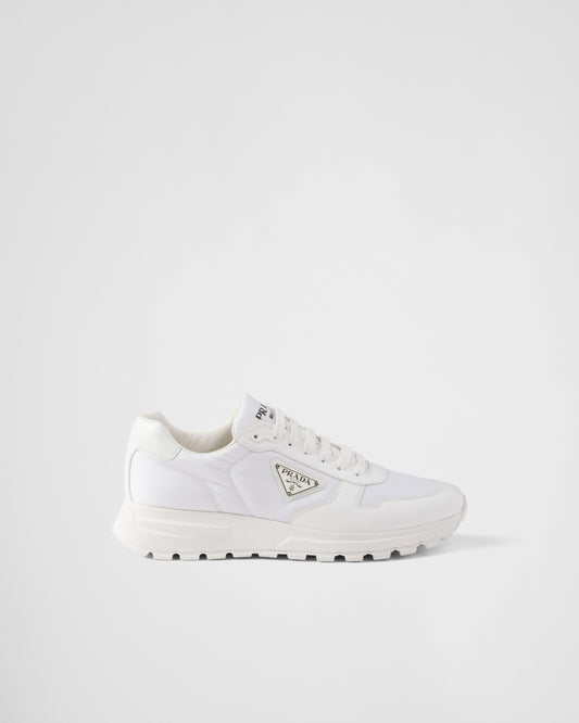Prada White Brushed Leather Sneakers 