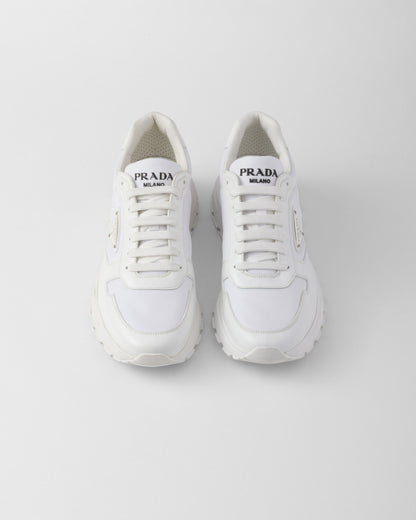 Prada White Brushed Leather Sneakers 